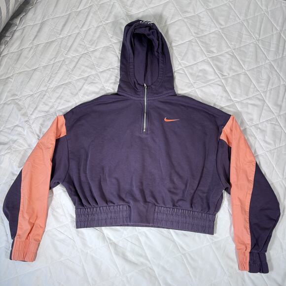 Nike Women’s Cropped Half‎ Zip Hoodie Swoosh Purple Pink CZ8164-573 Size M - Picture 1 of 12